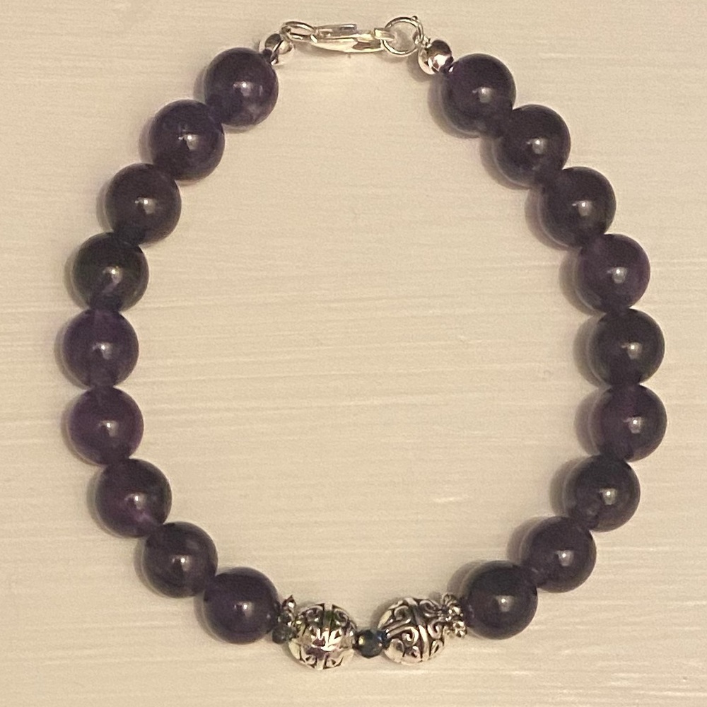 Genuine Amethyst and Sterling Silver Bracelet 7.25 Inches